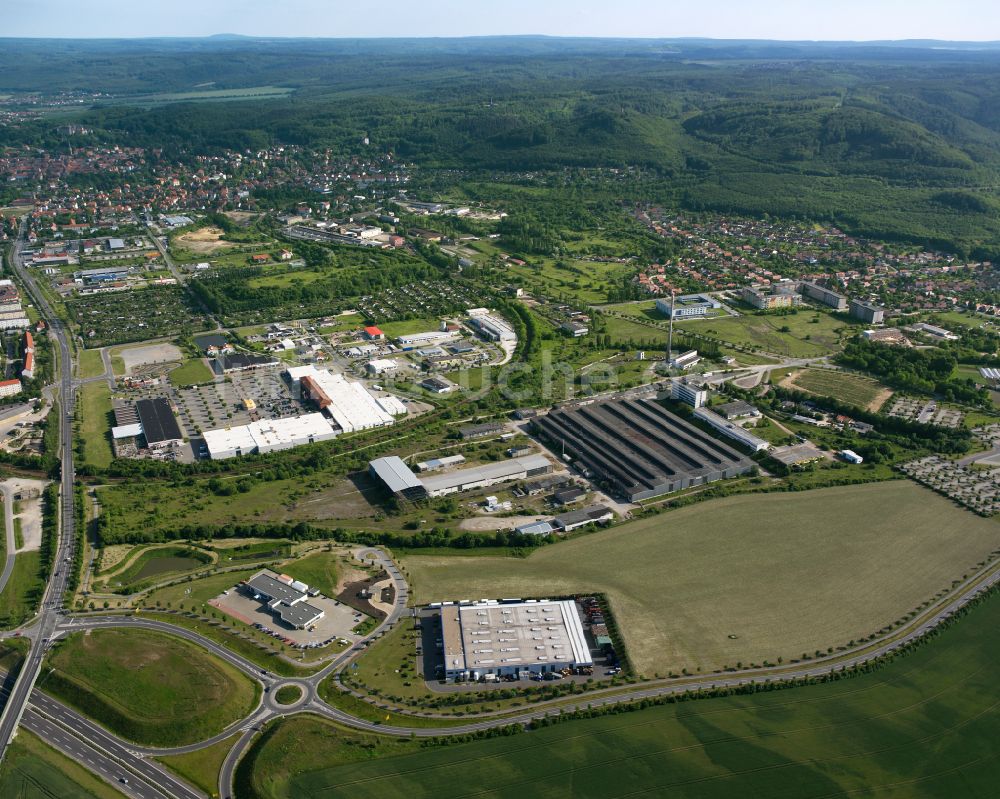 Blankenburg (Harz) von oben - Ländliches Industrie- und Gewerbegebiet in Blankenburg (Harz) im Bundesland Sachsen-Anhalt, Deutschland