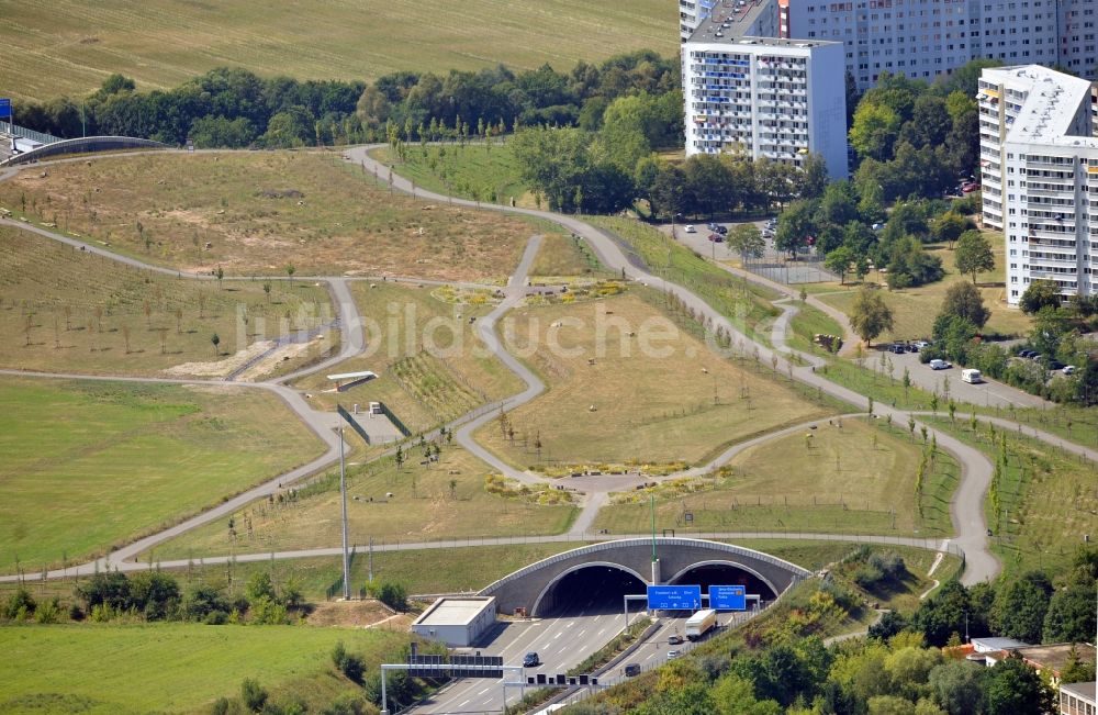 Jena von oben - Lobdeburg-Tunnel in Jena im Bundesland Thüringen