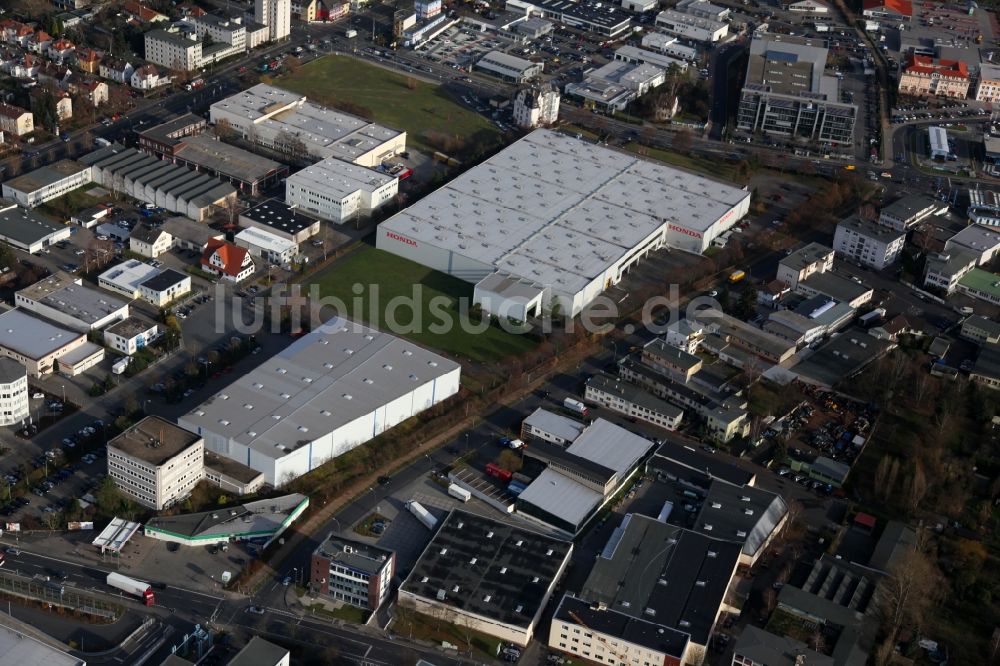 Offenbach am Main Ortsteil Laute von oben - Logistikhallen im Stadtteil Offenbach Lauterborn in Offenbach am Main im Bundesland Hessen