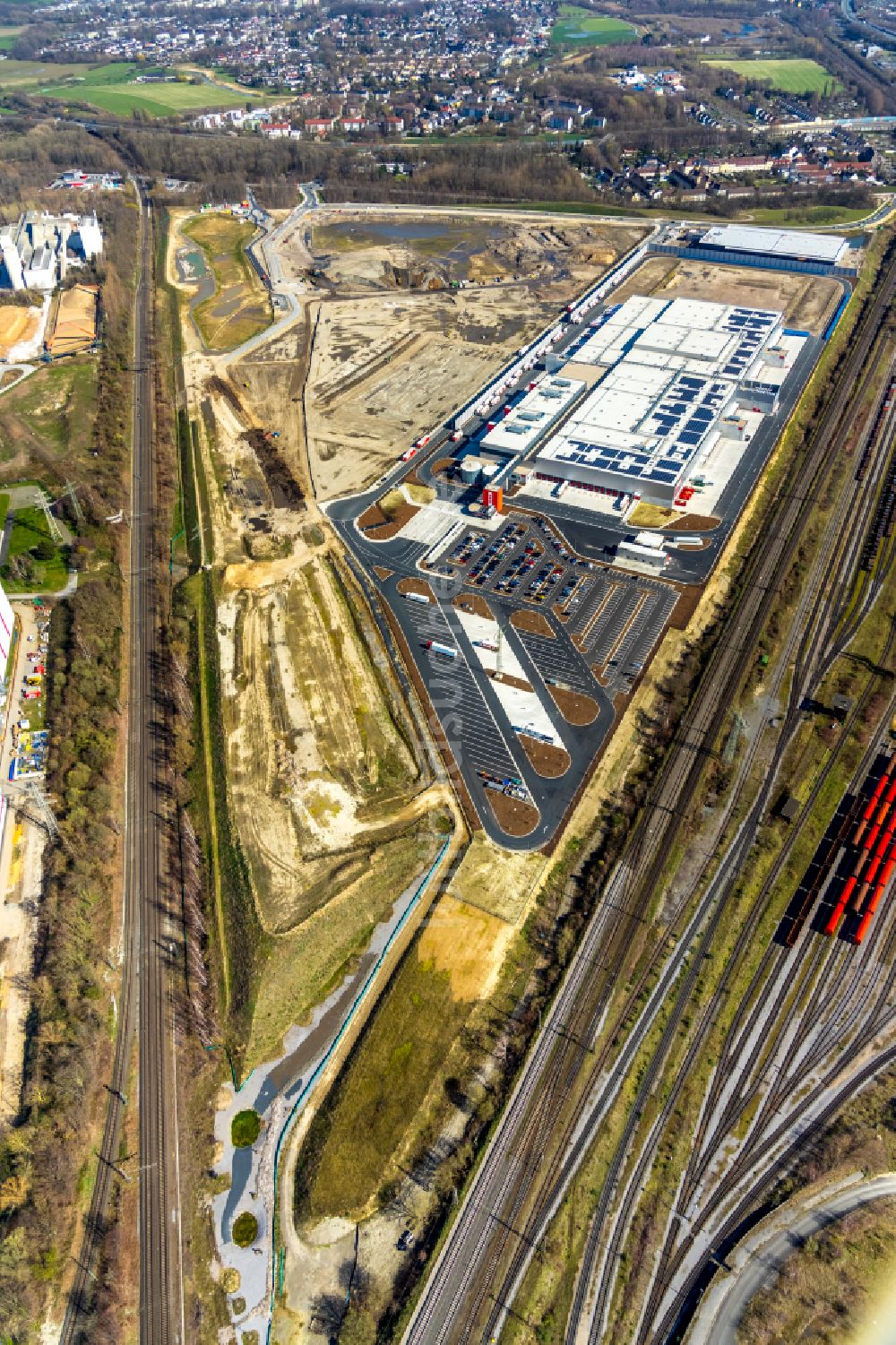 Dortmund von oben - Logistikzentrum der REWE DORTMUND Großhandel eG im Ortsteil Westfalenhütte in Dortmund im Bundesland Nordrhein-Westfalen, Deutschland