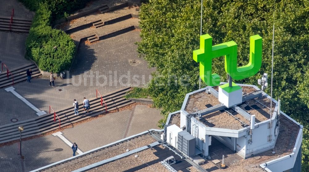 Luftaufnahme Dortmund - Logo der Technische Universität ( TU ) Dortmund in Dortmund im Bundesland Nordrhein-Westfalen