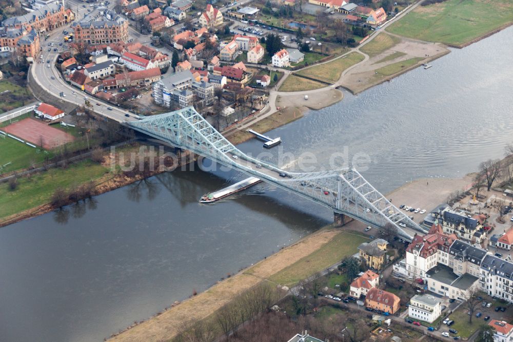 Luftbild Dresden - Loschwitzer Brücke Blaues Wunder über der Elbe in Dresden im Bundesland Sachsen