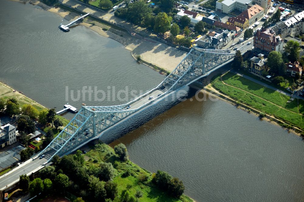 Luftaufnahme Dresden - Loschwitzer Brücke Blaues Wunder über der Elbe in Dresden im Bundesland Sachsen