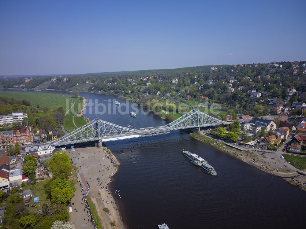 Luftbild Dresden - Loschwitzer Brücke Blaues Wunder über dem Fluss Elbe in Dresden im Bundesland Sachsen