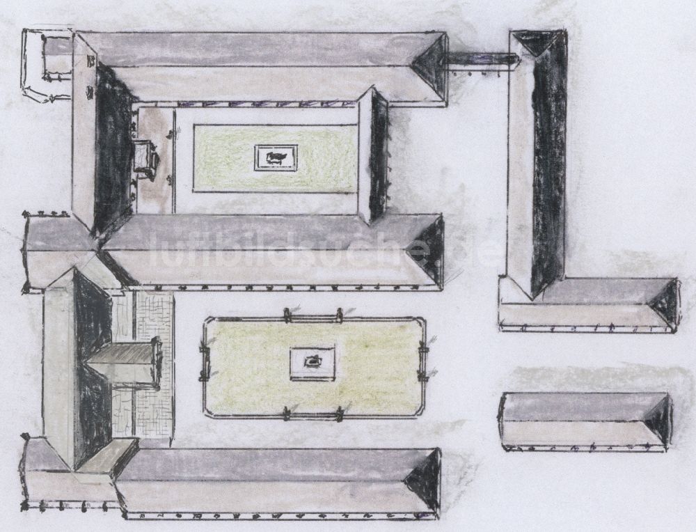 Groß Dölln von oben - Luftbild- Grafik vom Gelände des ehemaligen Carinhall- Anwesens in der Schorfheide zwischen Großdöllner See und Wuckersee im Ortsteil Groß Dölln in im Bundesland Brandenburg