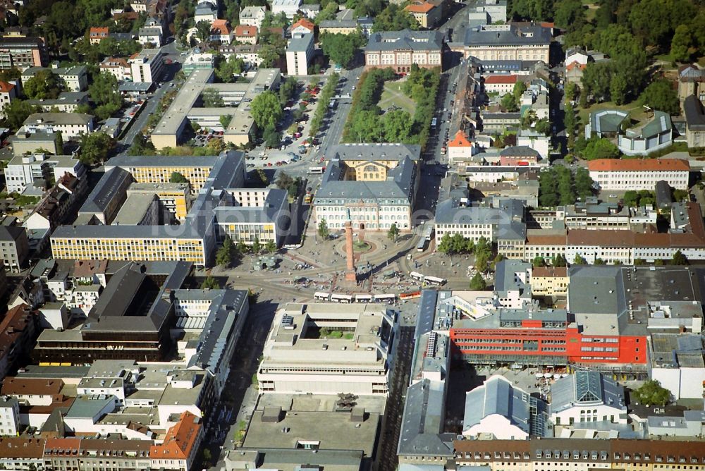 Darmstadt von oben - Luisenplatz, Stadtmittelpunkt von Darmstadt in Hessen