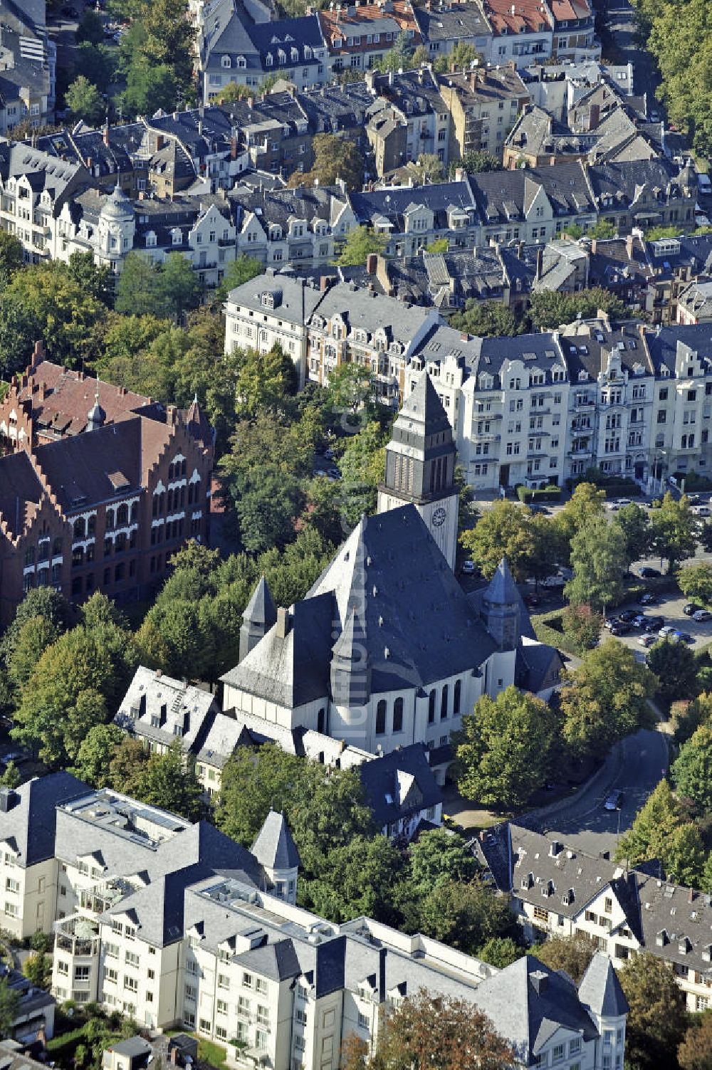 Wiesbaden von oben - Lutherkirche Wiesbaden