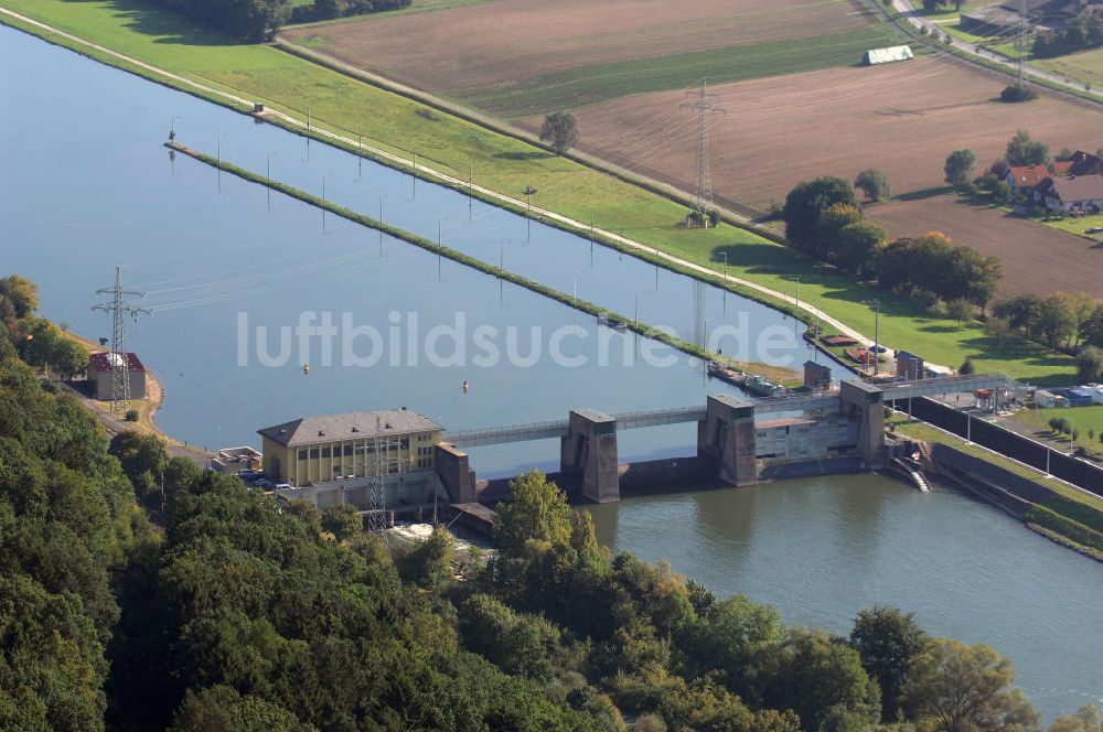 Luftbild LOHR - Main Staustufe am Stadtteil Steinbach in Lohr