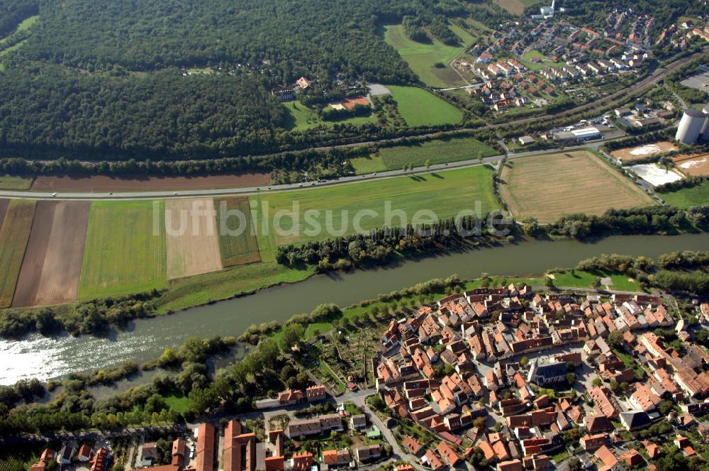 Luftbild Frickenhausen am Main - Main Uferbereich Südufer zwischen Marktbreit und Großmannsdorf