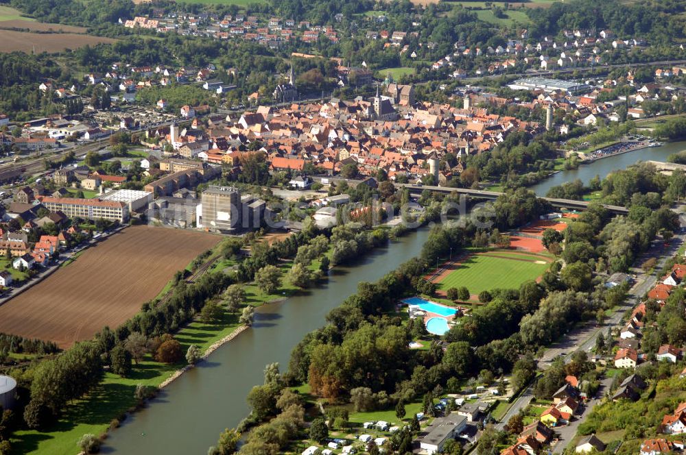 Ochsenfurt von oben - Main Uferbereich Südufer zwischen Marktbreit und Großmannsdorf