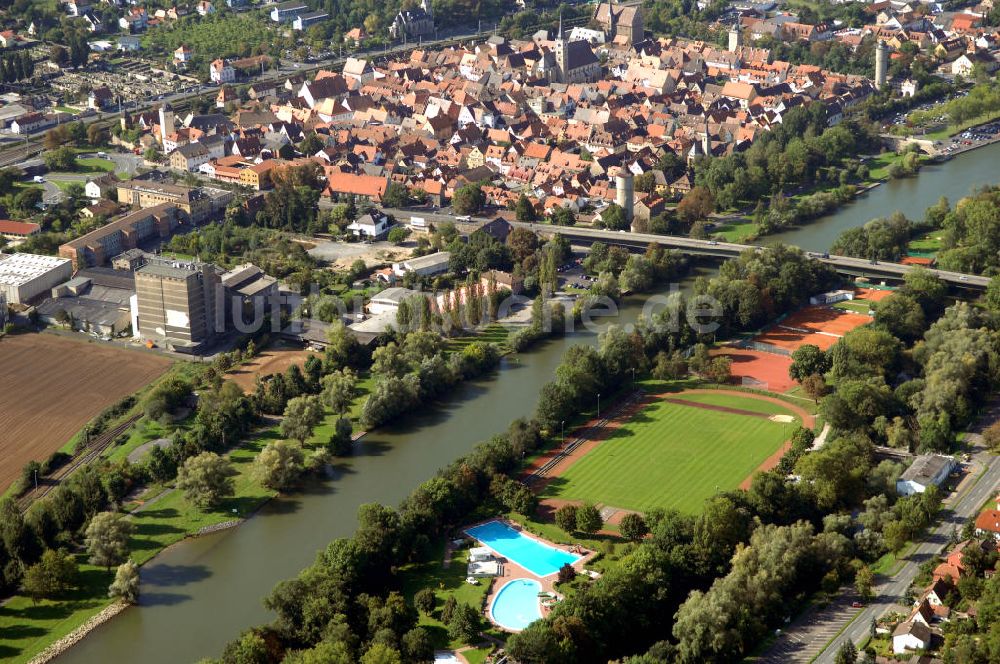 Ochsenfurt von oben - Main Uferbereich Südufer zwischen Marktbreit und Großmannsdorf