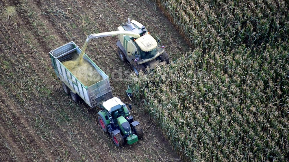 Königswinter aus der Vogelperspektive: Maisernte im Bundesland Nordrhein-Westfalen, Deutschland