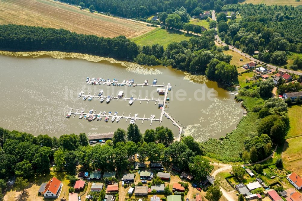 Buchholz von oben - Marina - Hafenbereich am Ufer des Müritzsee in Buchholz im Bundesland Mecklenburg-Vorpommern