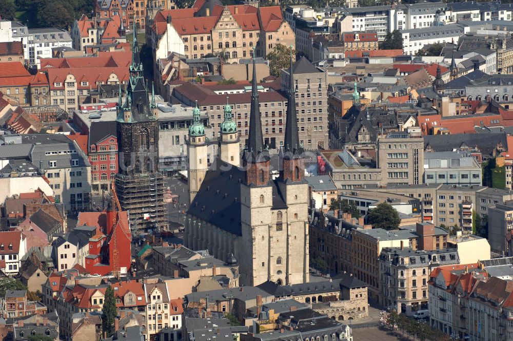 Halle (Saale) von oben - Marktkirche Unser Lieben Frauen (Halle)