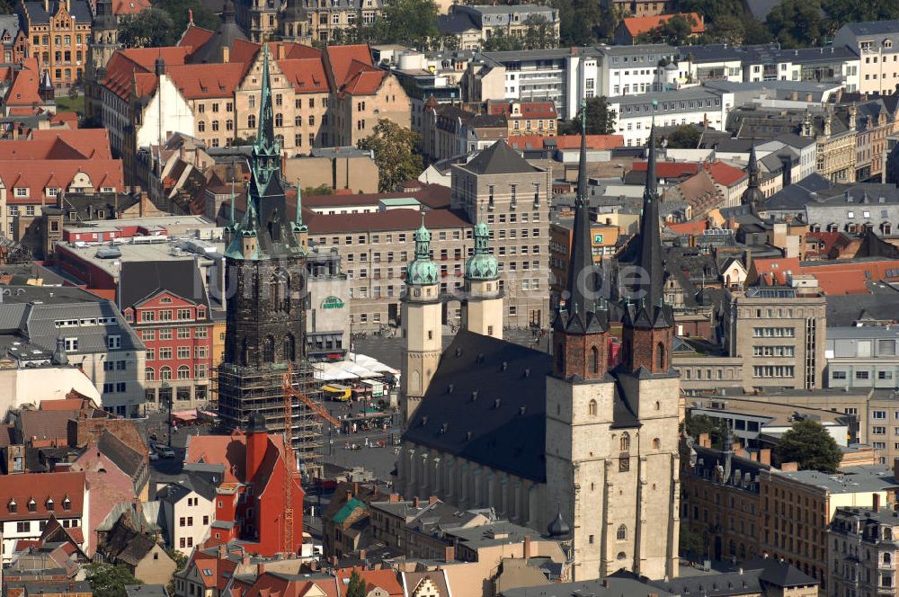 Halle (Saale) von oben - Marktkirche Unser Lieben Frauen (Halle)