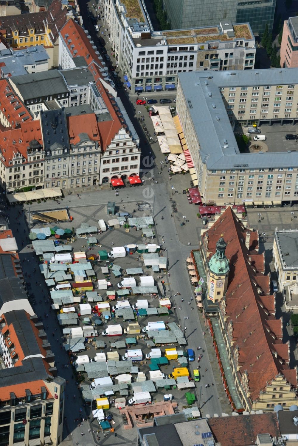 Luftaufnahme Leipzig - Marktplatz am Altes Rathaus am Markt in Leipzig im Bundesland Sachsen