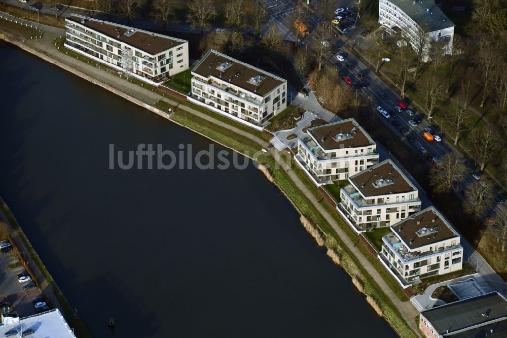 Luftbild Lübeck - Mehrfamilienhaus-Wohnanlage Wohnen am Falkendamm im Ortsteil St. Jürgen in Lübeck im Bundesland Schleswig-Holstein, Deutschland