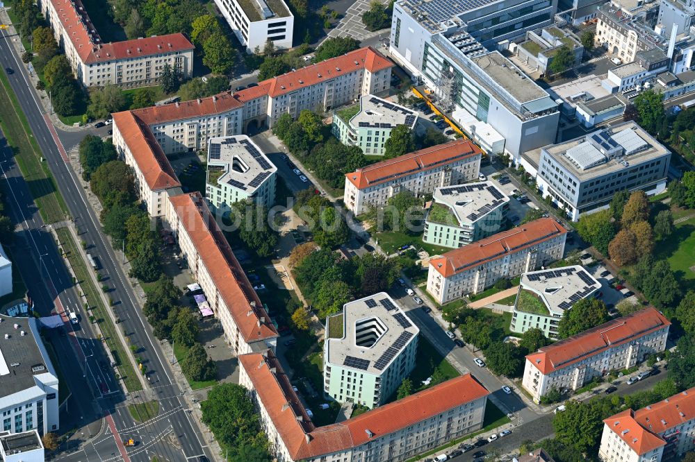 Dresden von oben - Mehrfamilienhaus-Wohnhauses Seidnitzer Straße - Grunaer Straße im Ortsteil Pirnaische Vorstadt in Dresden im Bundesland Sachsen, Deutschland