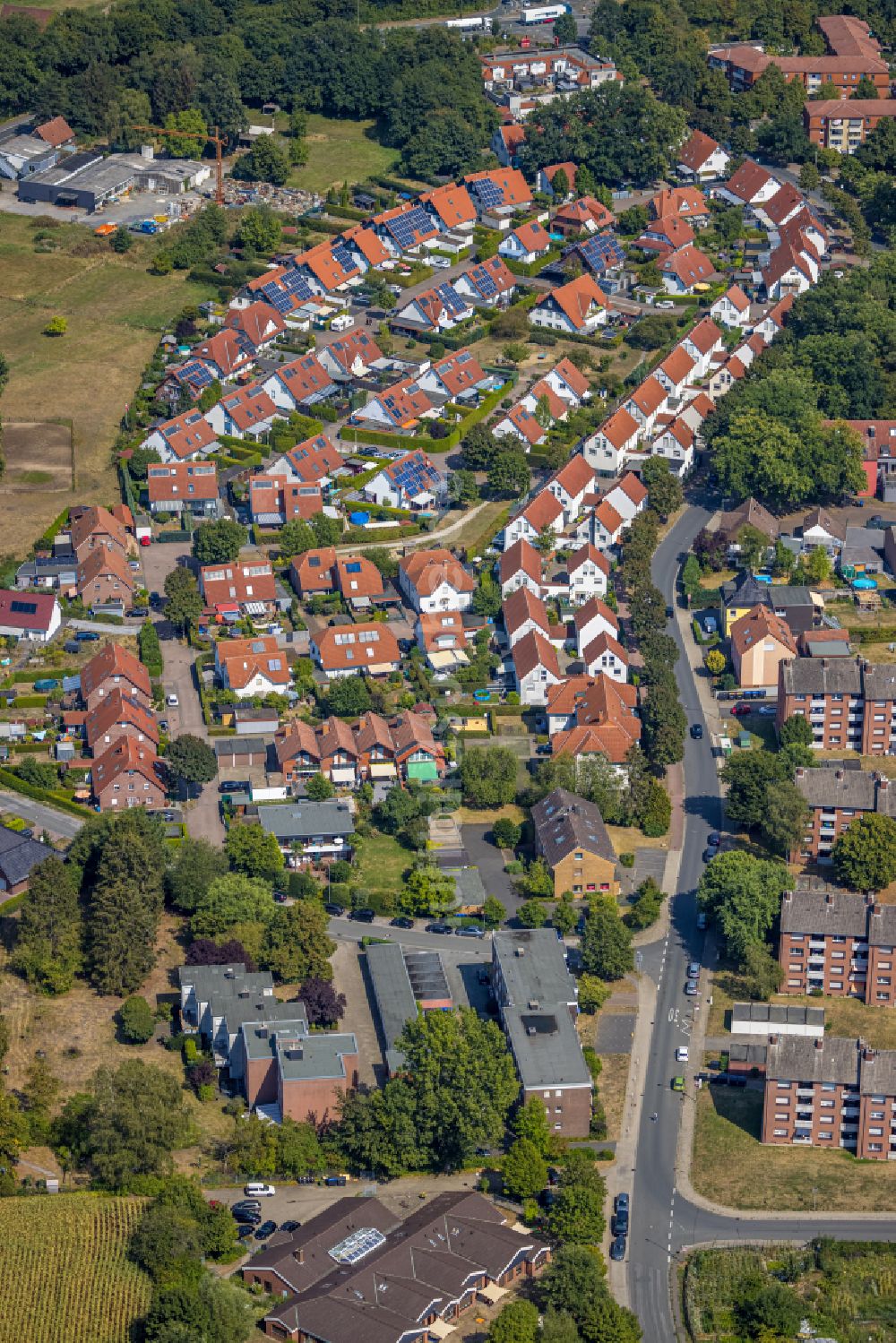 Herringer Heide von oben - Mehrfamilienhaussiedlung in Herringer Heide im Bundesland Nordrhein-Westfalen, Deutschland