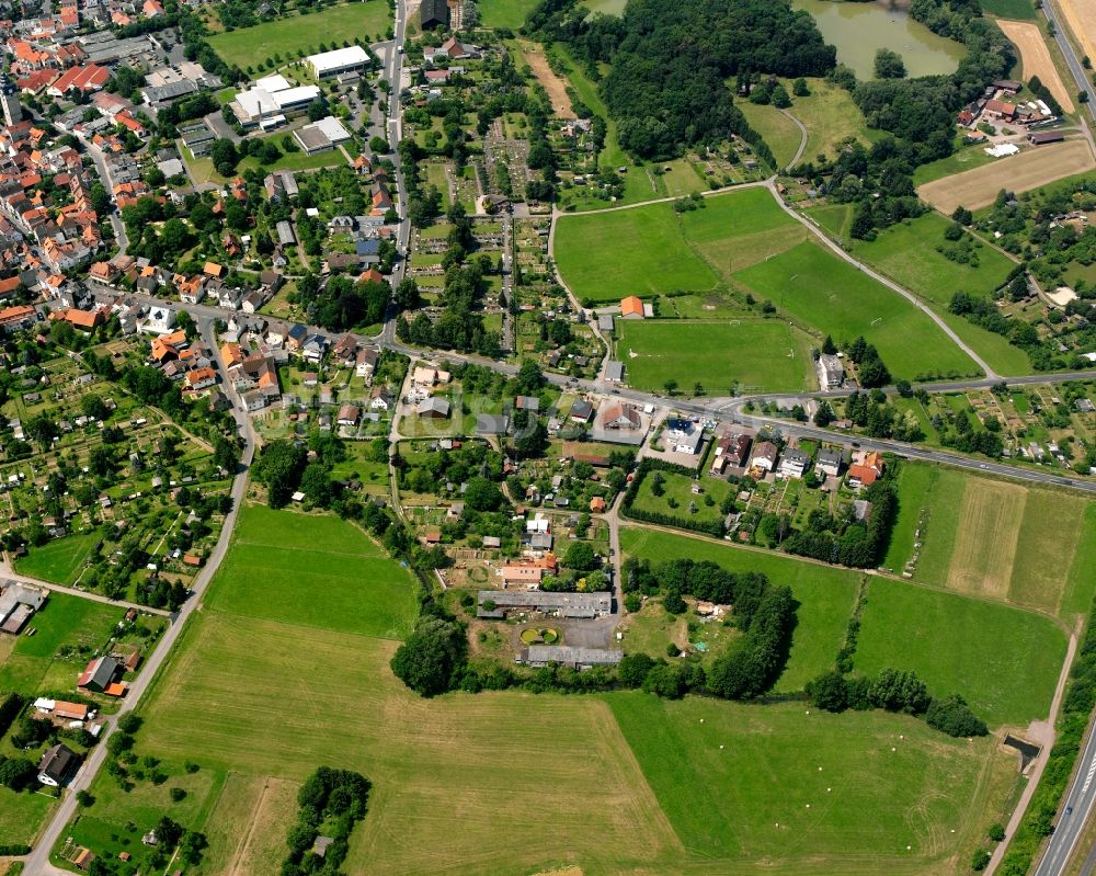 Langsdorf aus der Vogelperspektive: Mehrfamilienhaussiedlung in Langsdorf im Bundesland Hessen, Deutschland