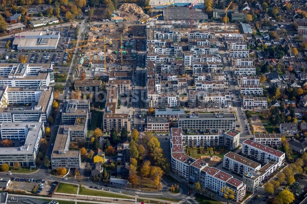 Düsseldorf aus der Vogelperspektive: Mehrfamilienhaussiedlung zwischen der Metro-Straße und der Röpkestraße in Düsseldorf im Bundesland Nordrhein-Westfalen, Deutschland