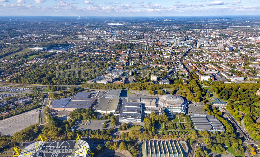 Luftbild Dortmund - Messegelände und Arena des BVB - Stadion Signal Iduna Park im Stadtteil Westfalenhalle in Dortmund im Bundesland Nordrhein-Westfalen, Deutschland