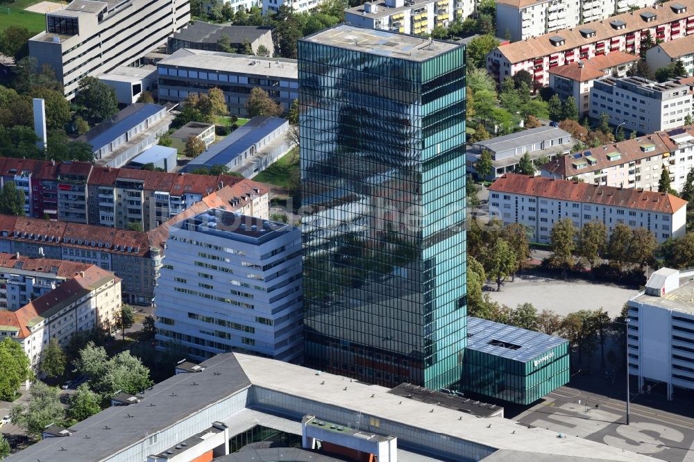 Luftaufnahme Basel - Messehochhaus in Basel in der Schweiz