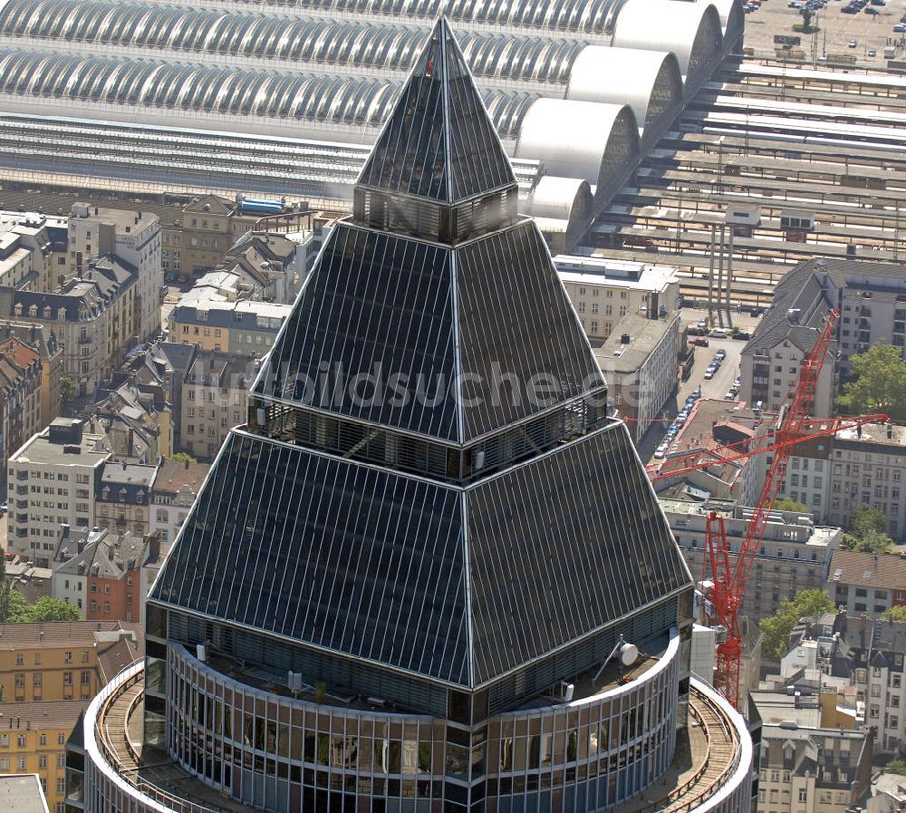 Frankfurt am Main von oben - Messeturm in Frankfurt / Main