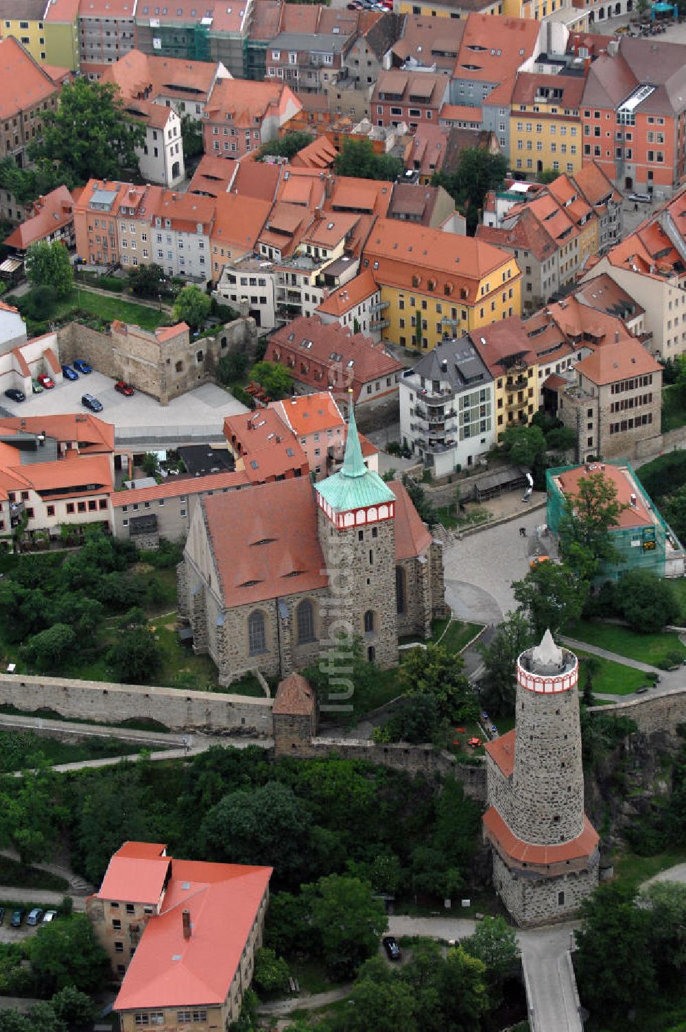 Bautzen aus der Vogelperspektive: Michaeliskirche und Alte Wasserkunst