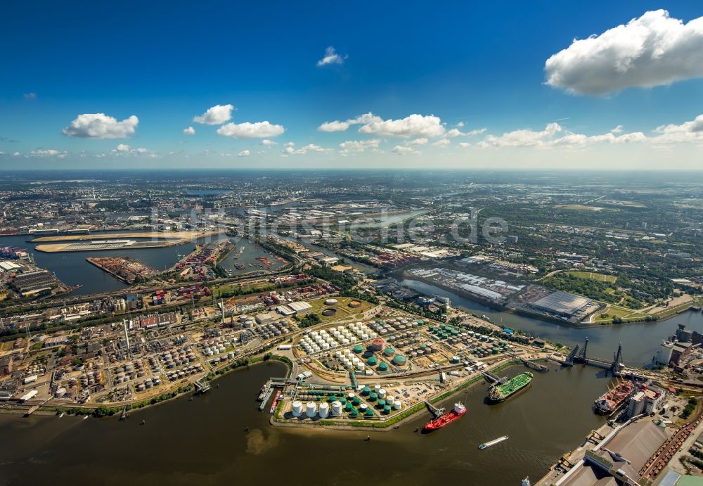 Hamburg von oben - Mineralöl - Hochtanklager am Neuhöfer Hafen an der Rethe in Hamburg