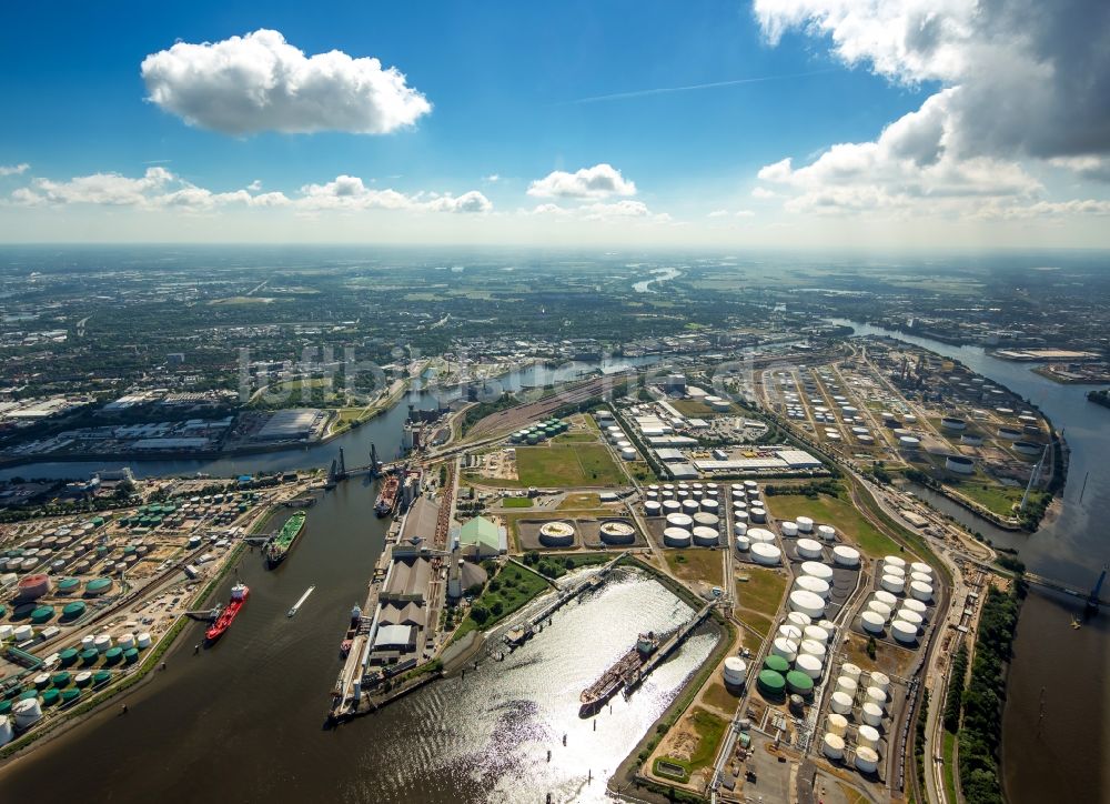 Luftaufnahme Hamburg - Mineralöl - Hochtanklager am Neuhöfer Hafen an der Rethe in Hamburg