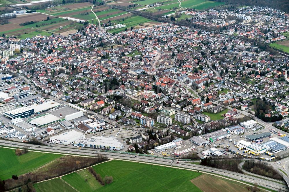 Luftaufnahme Gundelfingen - Mischbebauung der Wohngebiets- und Gewerbeflächen Gundelfingen in Gundelfingen im Bundesland Baden-Württemberg, Deutschland