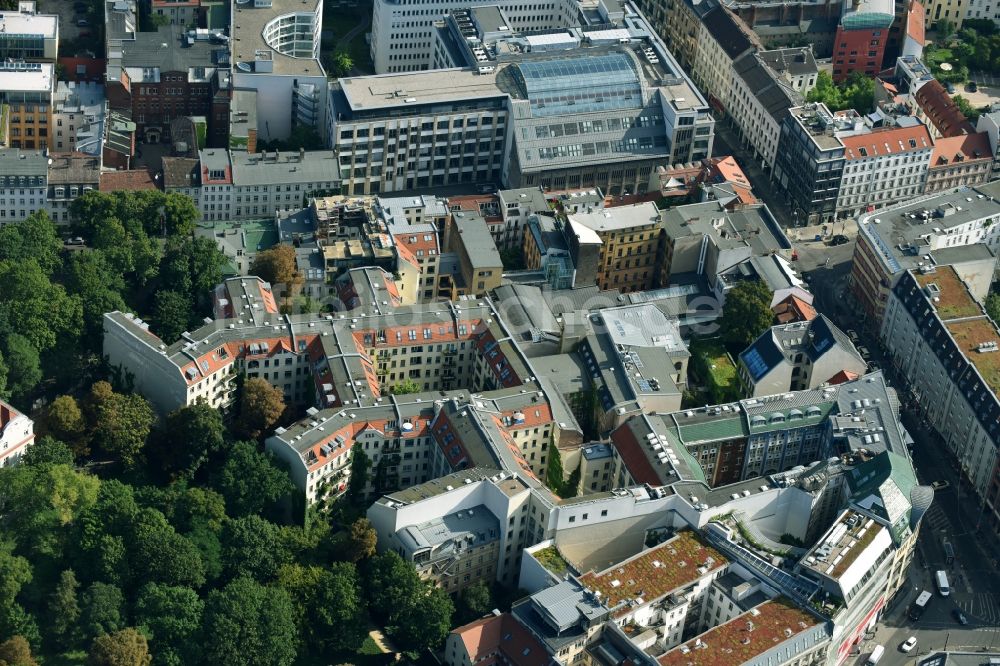 Berlin aus der Vogelperspektive: Mischbebauung der Wohngebiets- und Gewerbeflächen Hackeschen Höfe der PentaNex GmbH in der Spandauer Vorstadt im Ortsteil Mitte in Berlin, Deutschland