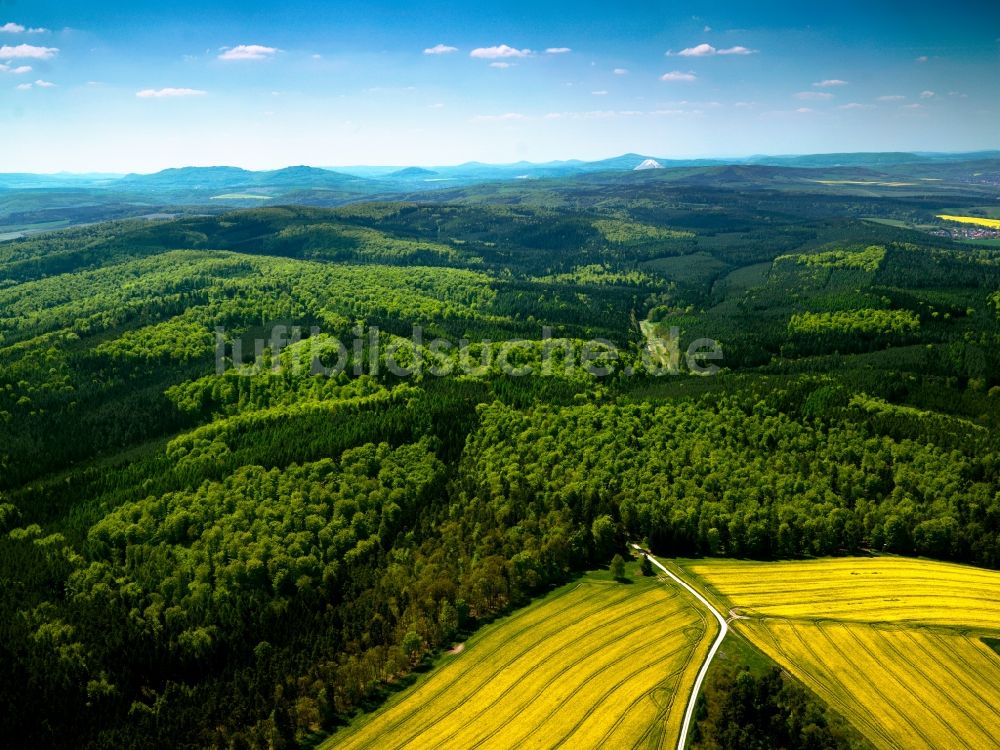 Bermbach von oben - Mittelgebirgslandschaft Thüringische Rhön in Bermbach im Bundesland Thüringen, Deutschland