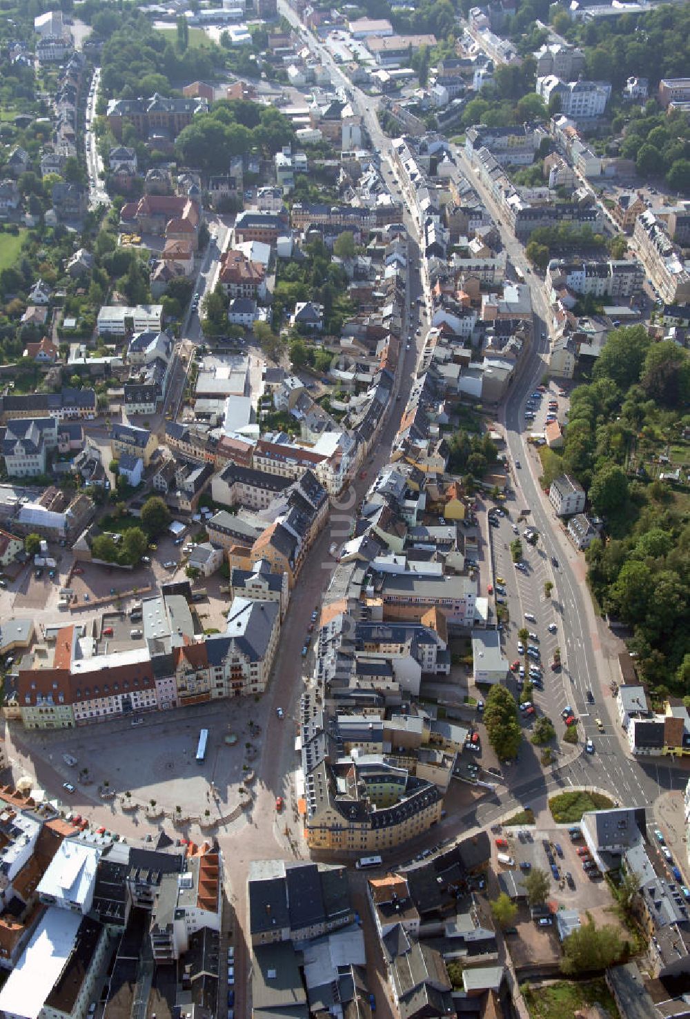 Mittweida von oben - Mittweida Stadtzentrum mit der Freiberger Straße und der Zimmerstraße