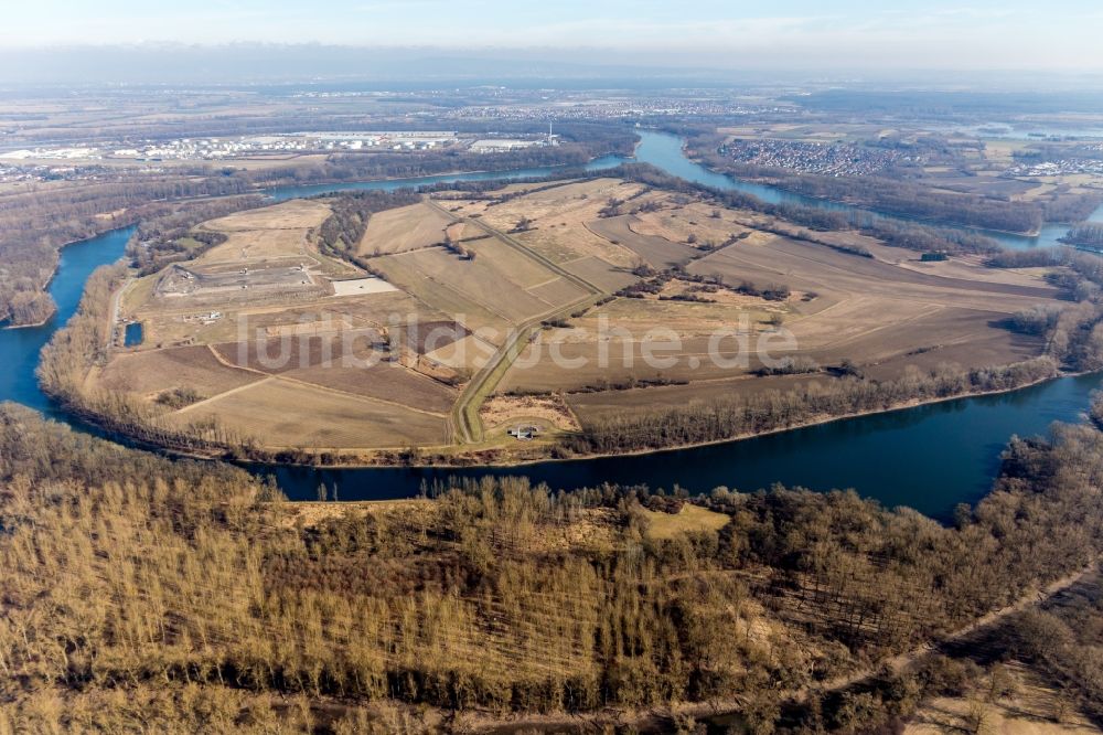 Römerberg von oben - Mülldeponie der BASF auf der Insel Flotzgrün am Rhein in Römerberg im Bundesland Rheinland-Pfalz, Deutschland