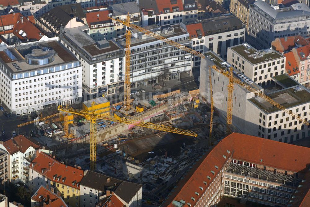 München aus der Vogelperspektive: München Blick auf die Baustelle für ein Wohn-, Park- und Geschäftshaus