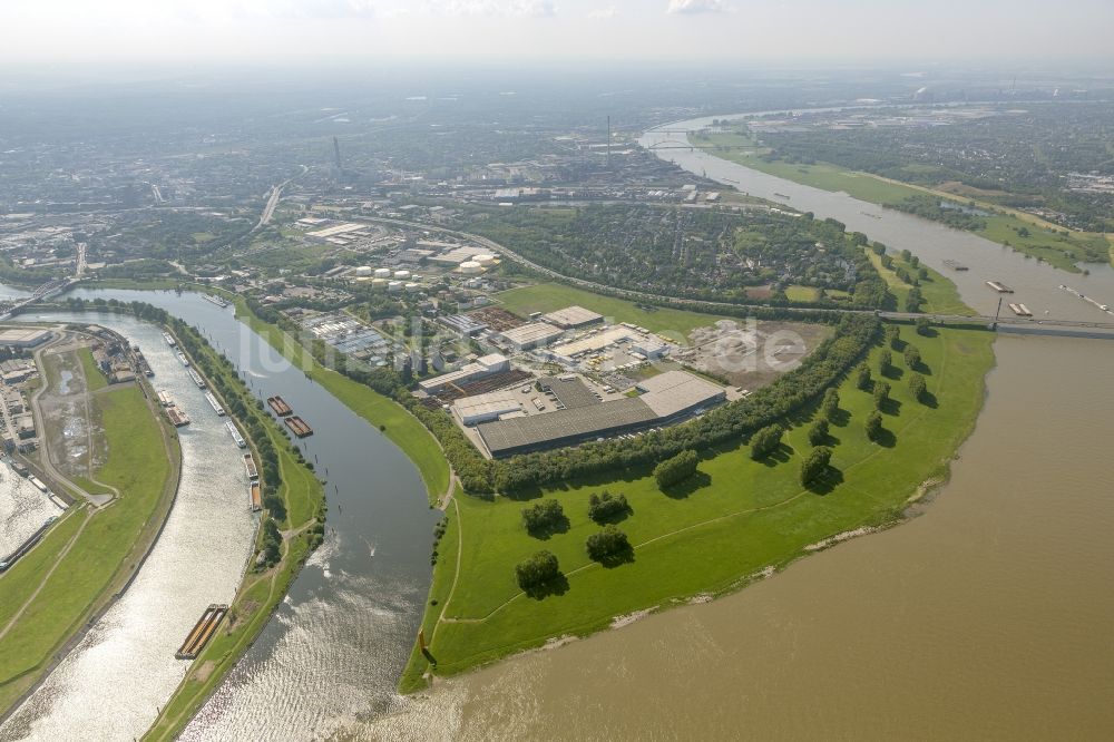 Luftaufnahme Duisburg - Mündung der Ruhr in den Rhein mit Industrieanlagen auf dem Kasslerfeld Nordrhein-Westfalen