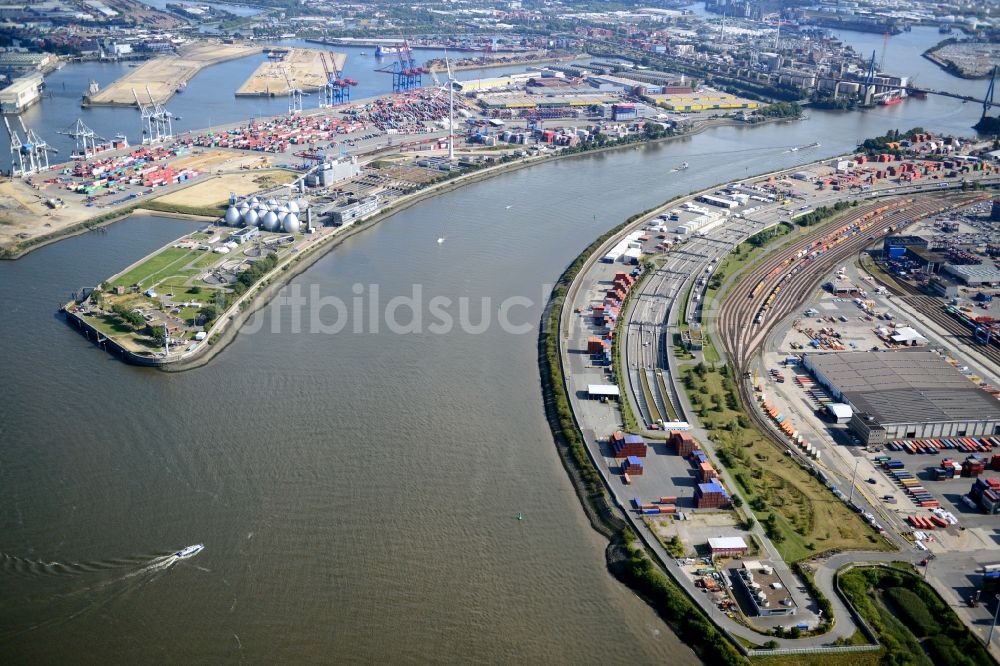 Hamburg aus der Vogelperspektive: Mündungsarm Köhlbrand im Hafen von Hamburg-Mitte