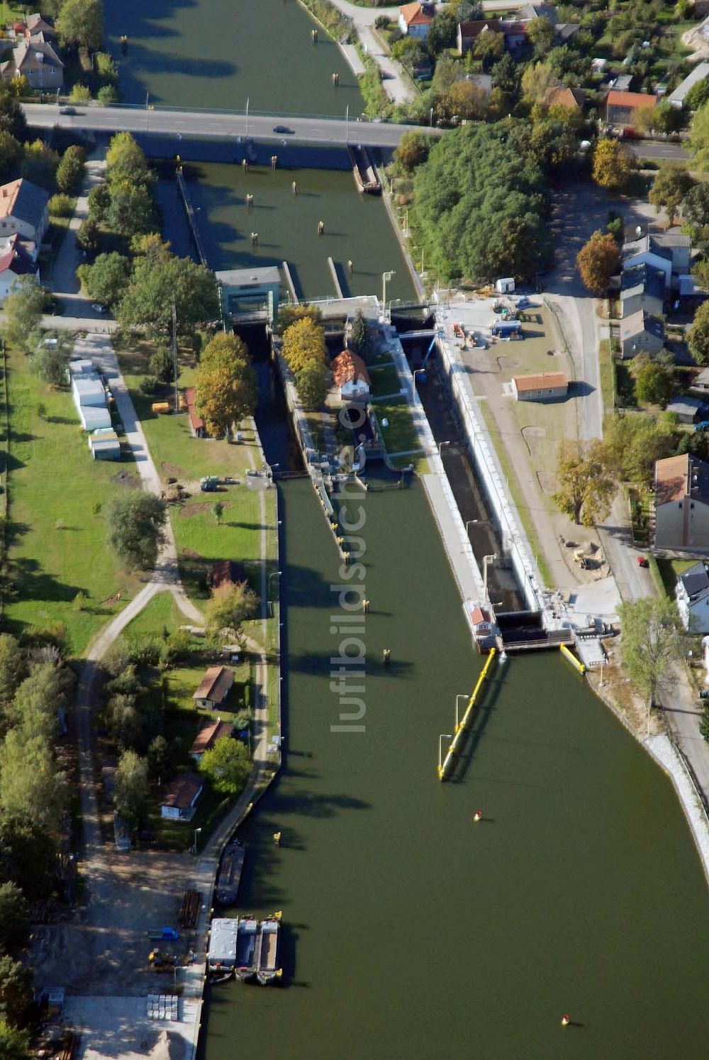 Wernsdorf aus der Vogelperspektive: Modernisierte Schleuse in Wernsdorf