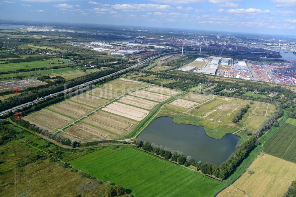 Hamburg Moorburg aus der Vogelperspektive: Moorburger Elbdeich an der Autobahn A7 in Hamburg