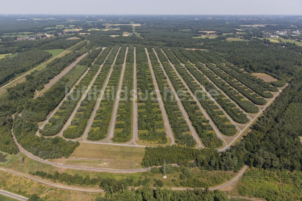 Luftaufnahme Dorsten - Munitionsbunker Depot - Reihen der Bundeswehr bei Wulfen, einem Stadtteil von Dorsten in Nordrhein-Westfalen