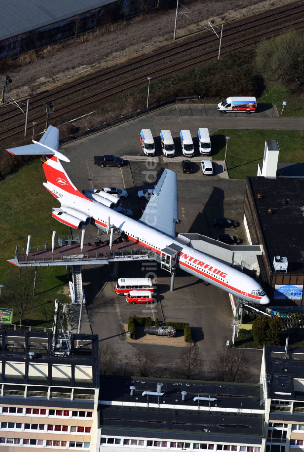 Leipzig von oben - Museums- Flugzeug einer Iljuschin IL-62 der INTERFLUG in Leipzig im Bundesland Sachsen, Deutschland