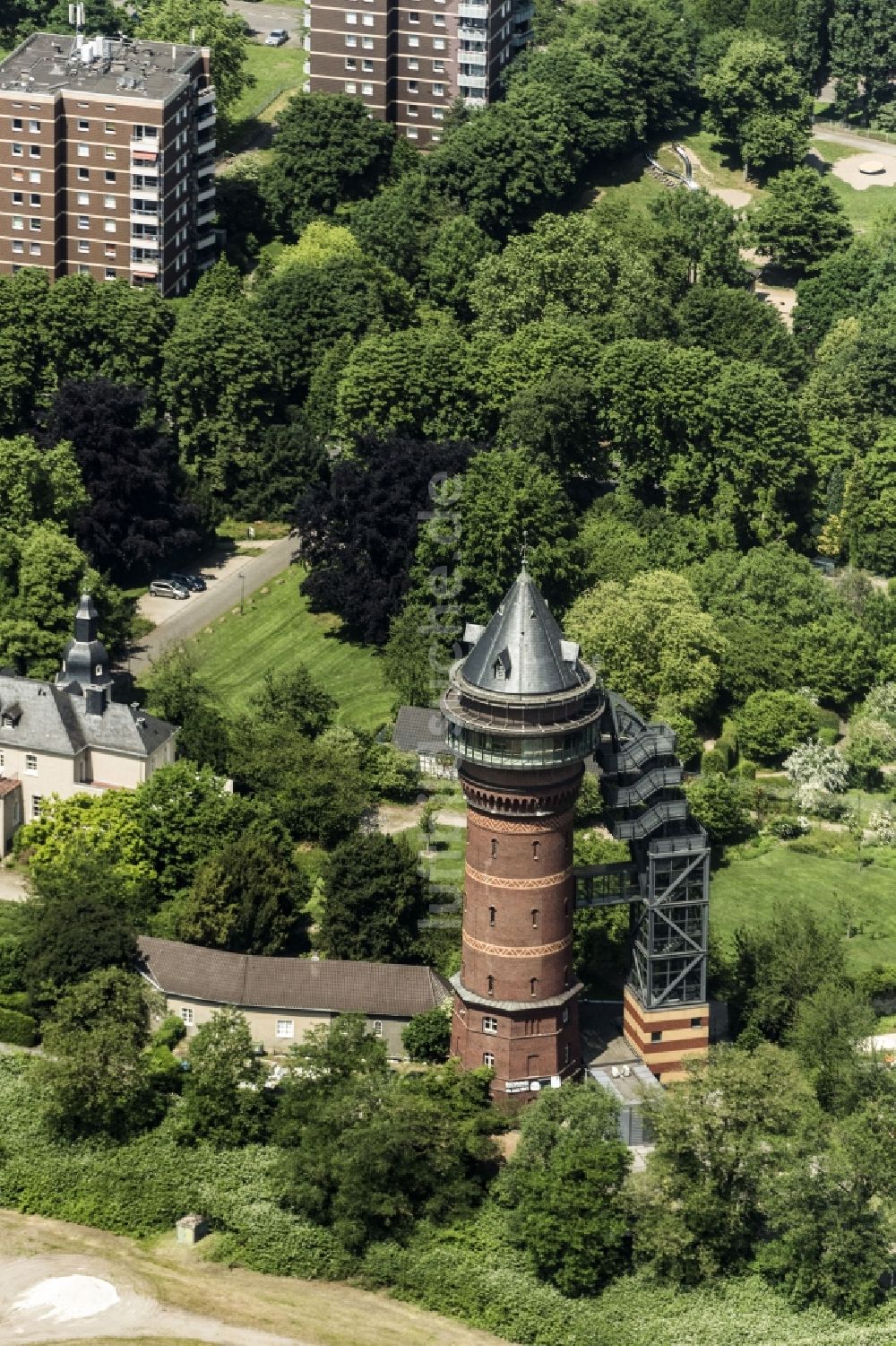 Mülheim an der Ruhr aus der Vogelperspektive: Museums- Gebäude- Ensemble Aquarius Wassermuseum in Mülheim an der Ruhr im Bundesland Nordrhein-Westfalen - NRW, Deutschland