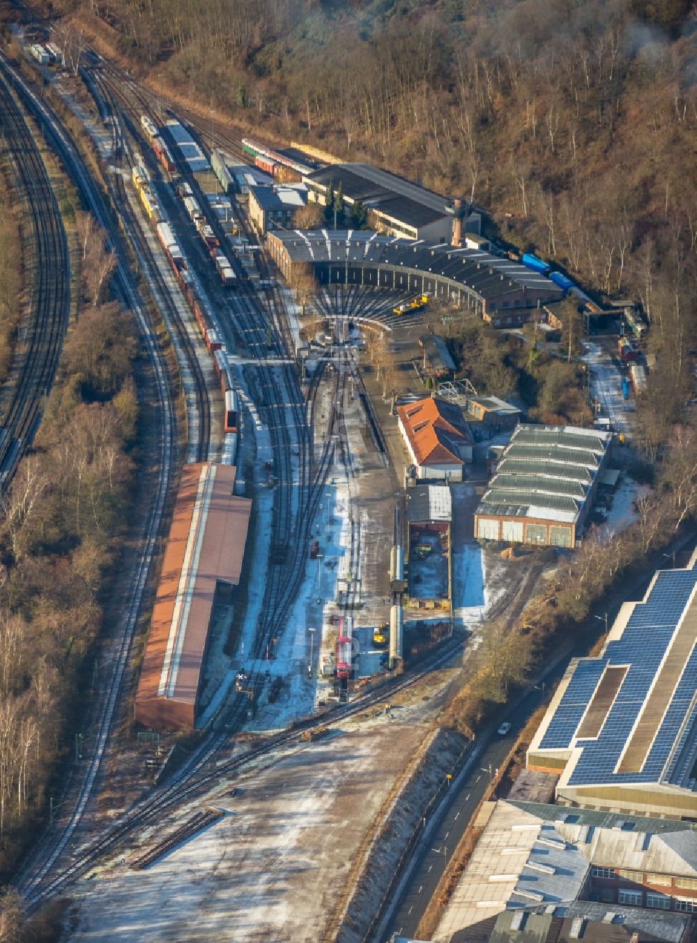 Bochum aus der Vogelperspektive: Museums- Gebäude- Ensemble Eisenbahnmuseum Bochum im Ortsteil Dahlhausen in Bochum im Bundesland Nordrhein-Westfalen