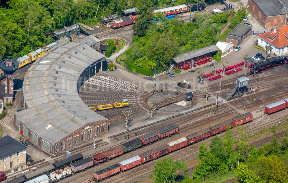 Bochum von oben - Museums- Gebäude- Ensemble Eisenbahnmuseum Bochum im Ortsteil Dahlhausen in Bochum im Bundesland Nordrhein-Westfalen