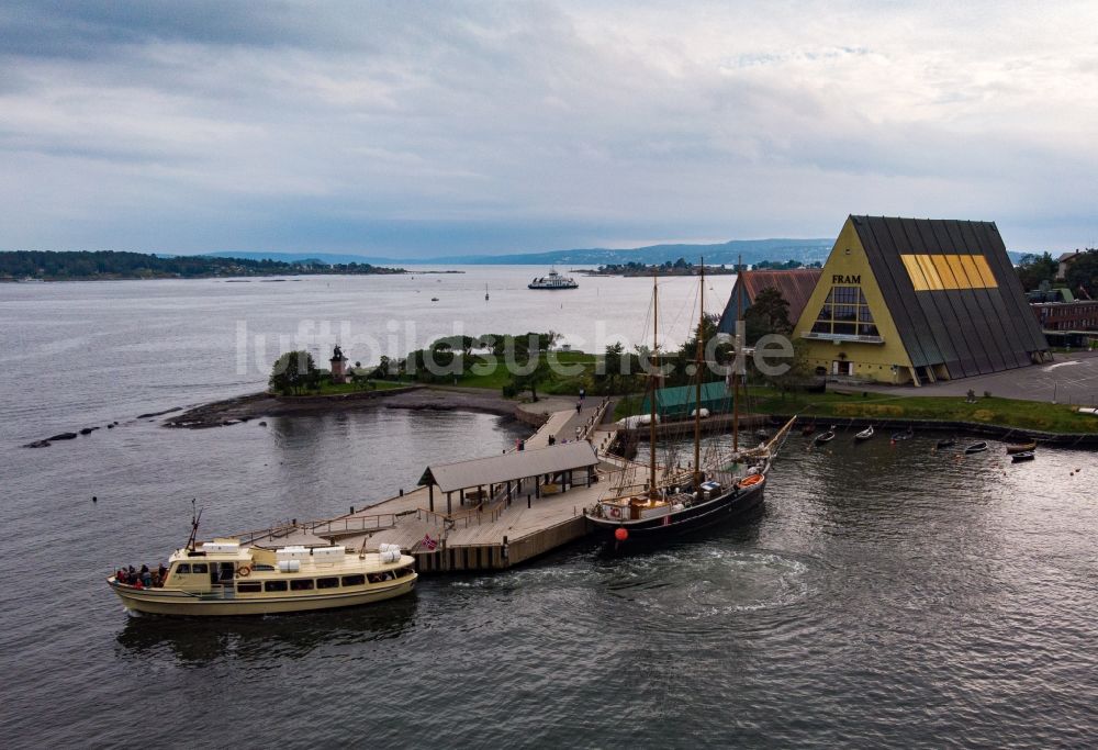 Luftbild Oslo - Museums- Gebäude- Ensemble Frammuseum am Oslofjord in Oslo in Norwegen