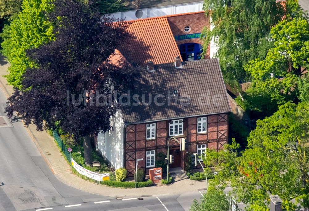 Hamm von oben - Museums- Gebäude- Ensemble Heimathaus Rhynern der Heimatverein Rhynern 1991 e.V. an der Unnaer Straße in Hamm im Bundesland Nordrhein-Westfalen