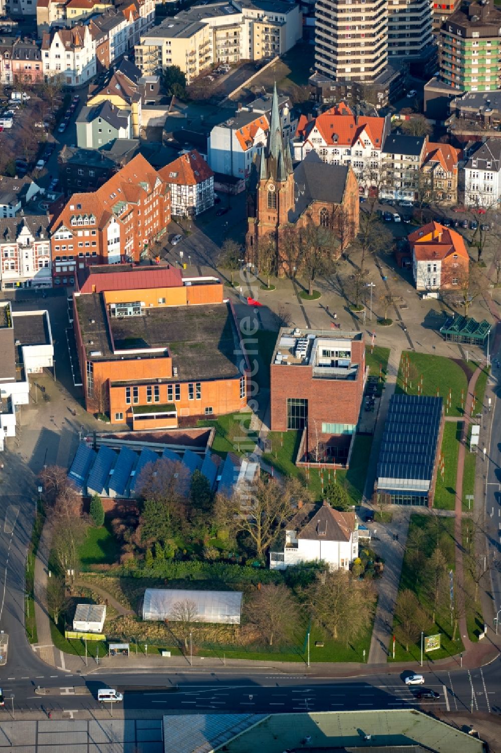 Luftaufnahme Herne - Museums- Gebäude- Ensemble LWL-Museum für Archäologie in Herne im Bundesland Nordrhein-Westfalen