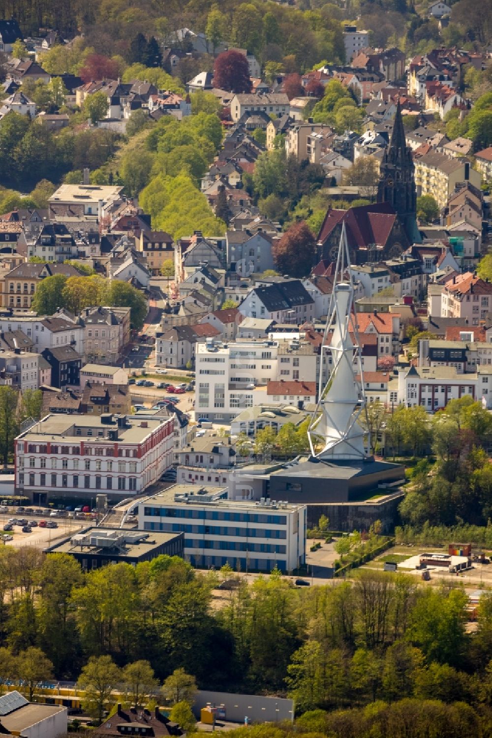 Luftaufnahme Lüdenscheid - Museums- Gebäude- Ensemble PHÄNOMENTA Lüdenscheid in Lüdenscheid im Bundesland Nordrhein-Westfalen, Deutschland